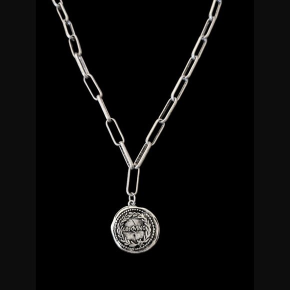 Cabi Silver Tone Antiqued Coin Paperclip Chain 25.5" Statement Necklace - Picture 4 of 6